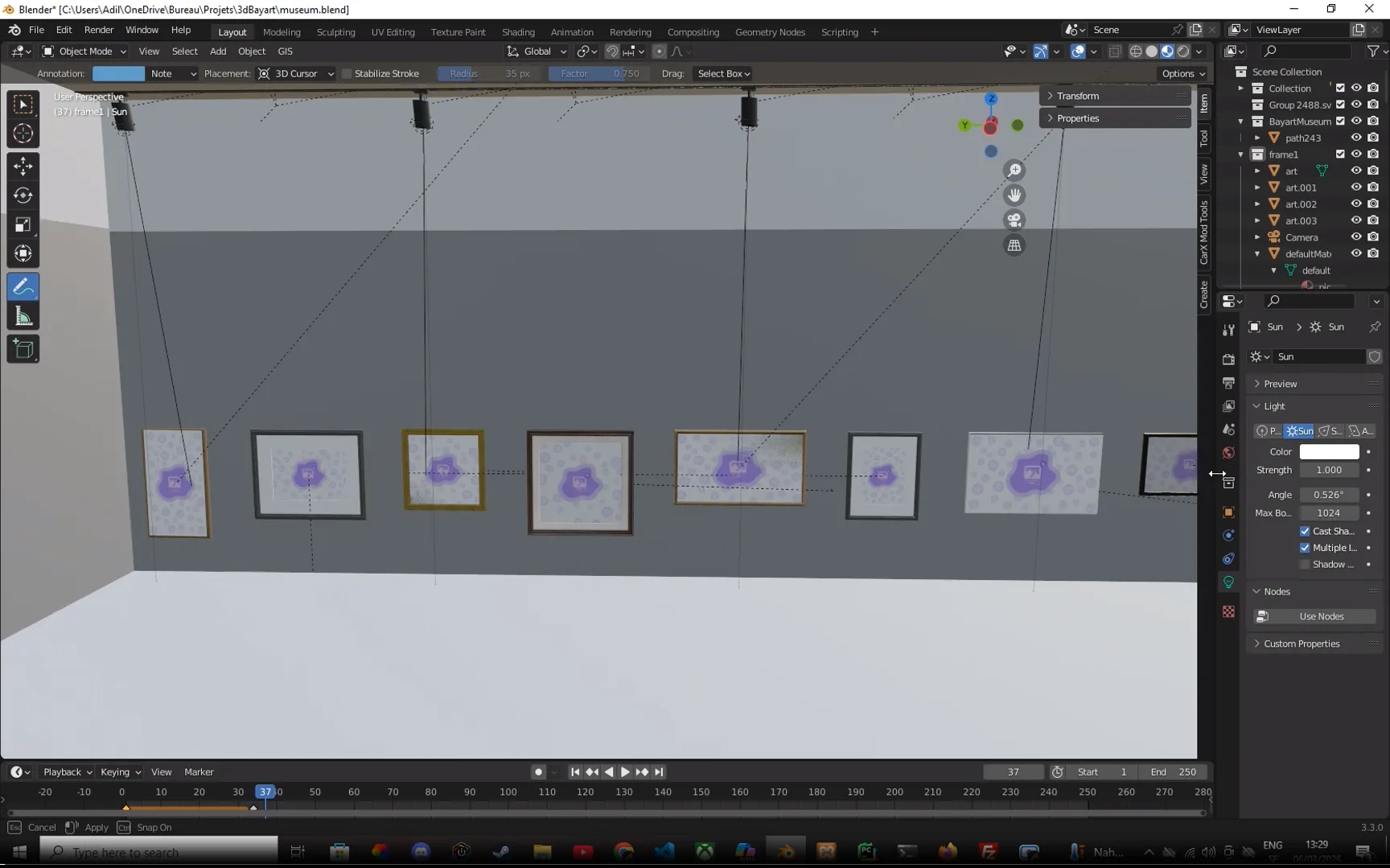 Custom 3D museum modeled from scratch in Blender