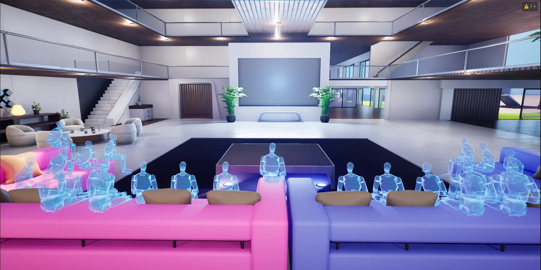 UEFN viewport render of Fitnahouse luxury sofa lounge area