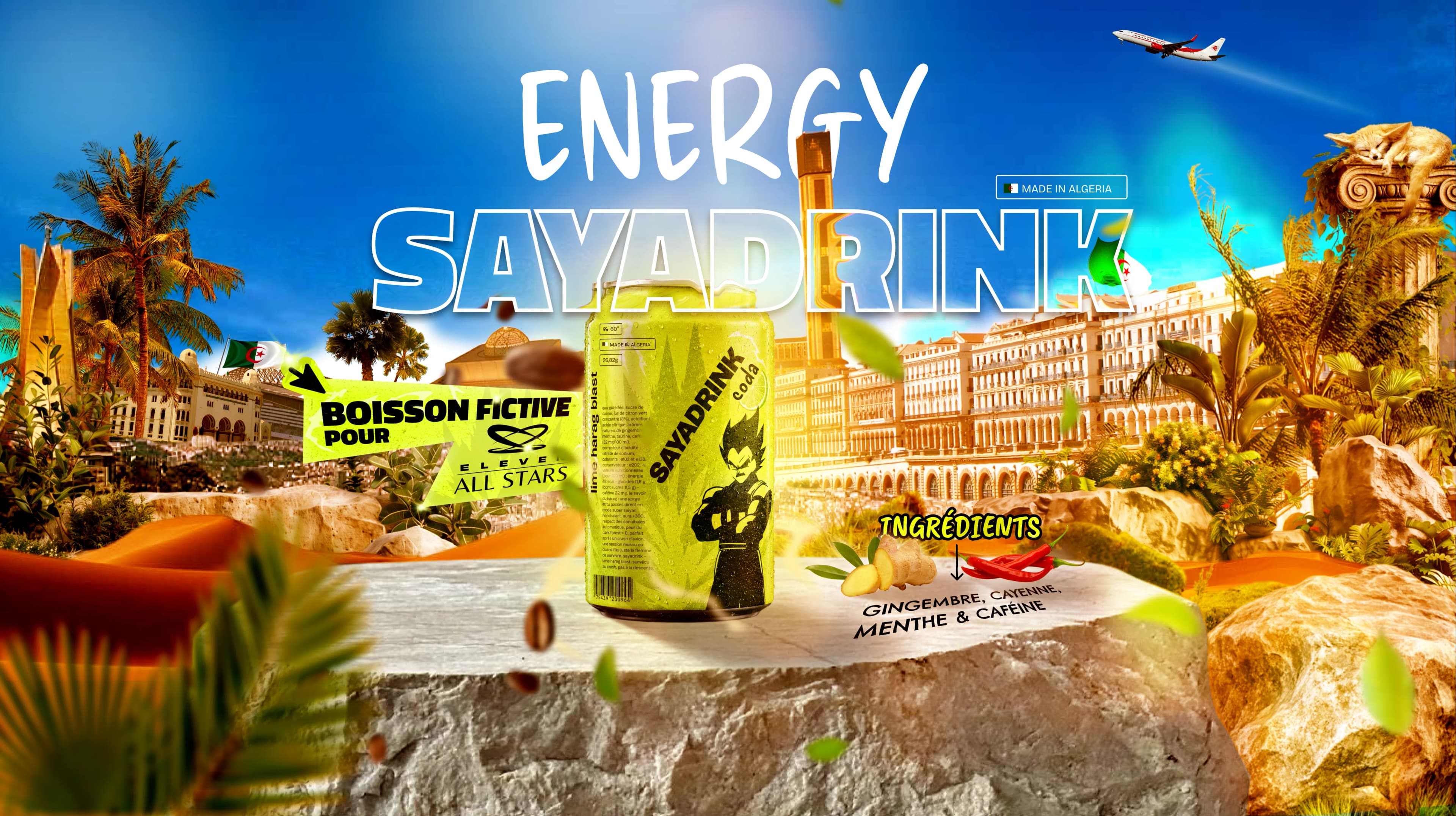 Fictional energy drink promotional poster design