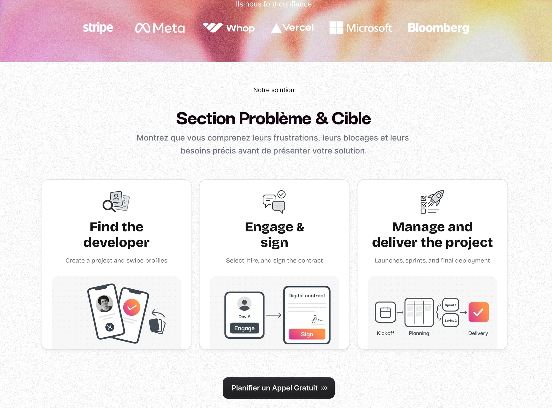 Alternative landing page design for Swode developer matchmaking platform