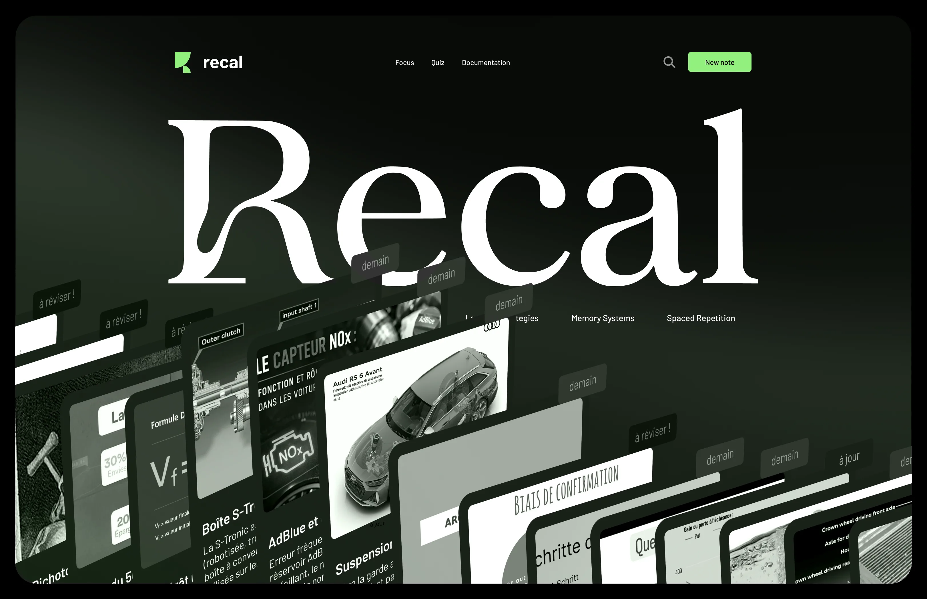 User interface for Recal memory management SaaS application
